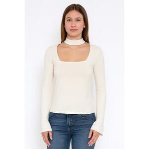 Willow & Clay Women's White Cut-Out Choker Long Sleeve Top Size XS